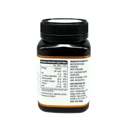 Wedderspoon Raw Manuka Honey 400 MGO (500g) – Unpasteurised High Potency - Shea Love London
